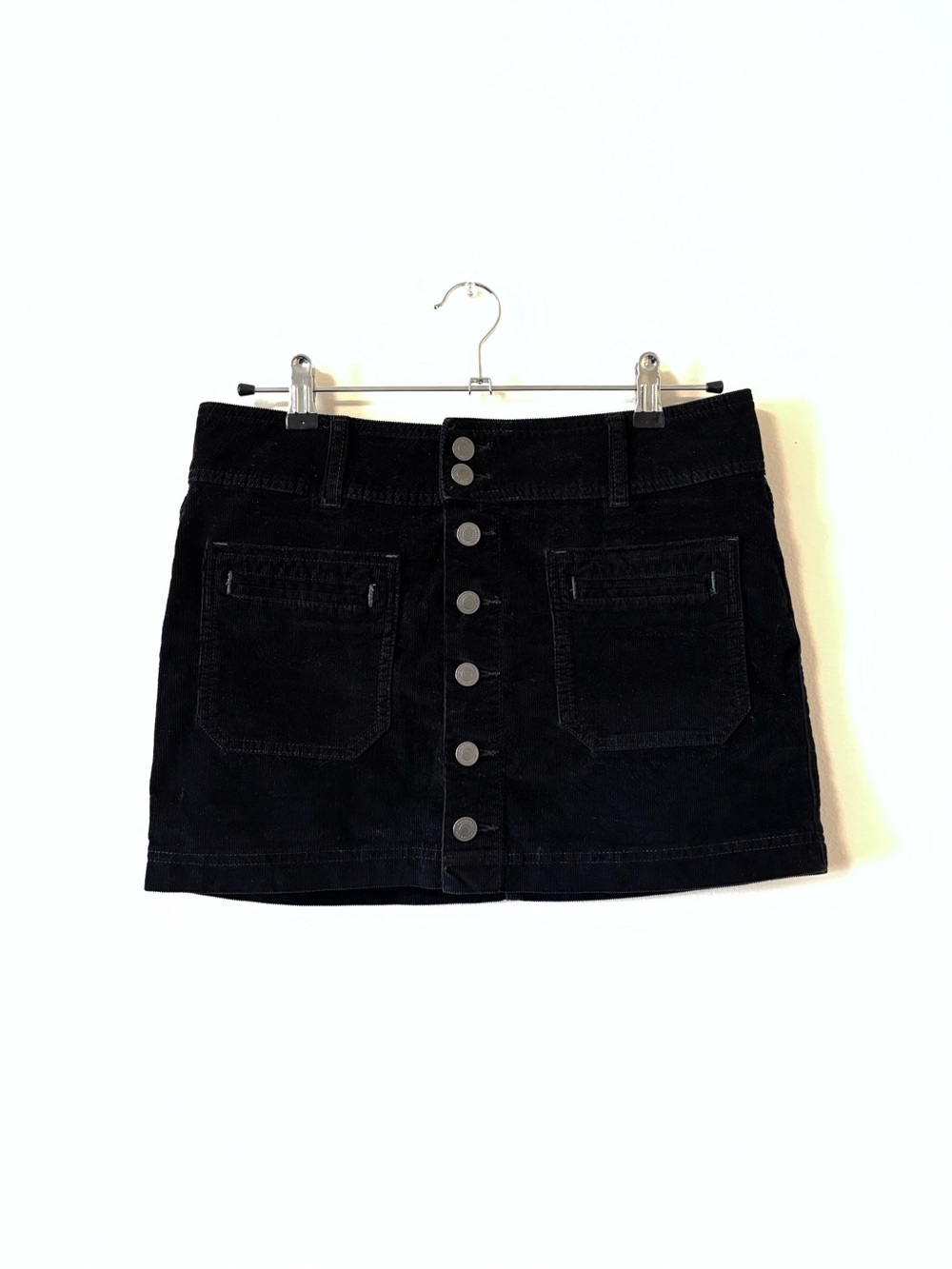 Free People Black Button-Front Cord Mini Skirt